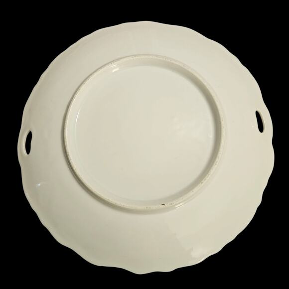 Vintage 9.5" Porcelain Handled Cake Plate Floral Embossed Edge - Picture 3 of 3